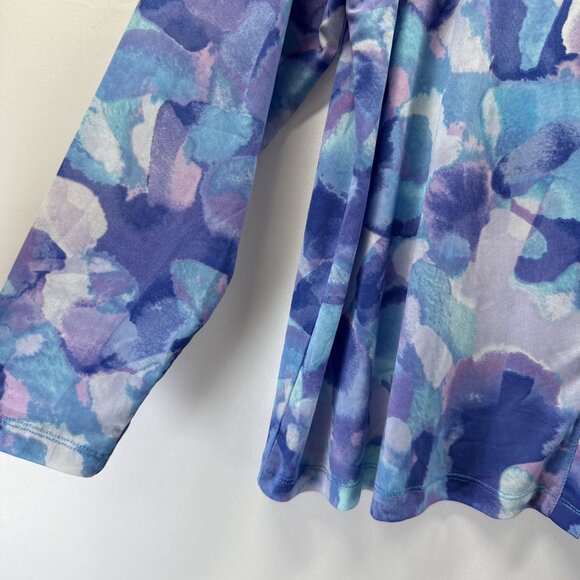 LOGO Lori Goldstein Top Large Blouse Mesh Colorful Artsy Blue Purple Stretch - Picture 5 of 8